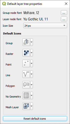 Default icons dialog